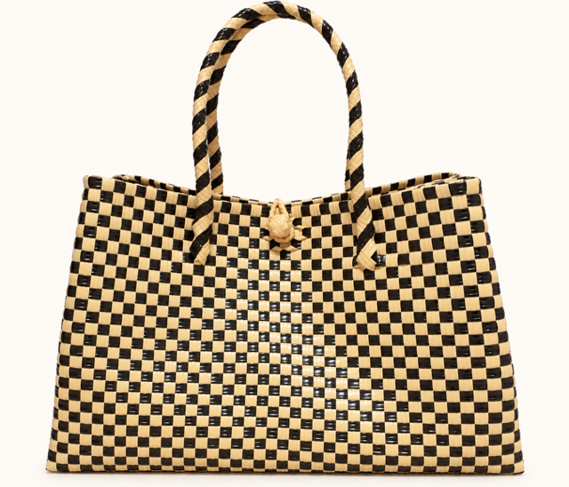 Habi Sinag — Black & Gold woven bayong bag, front view
