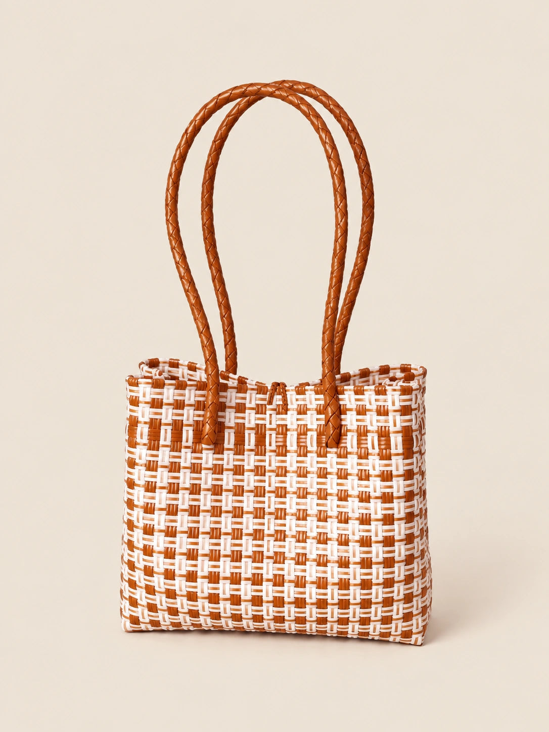 Habi Kape recycled-polypropylene structured bayong tote, back view