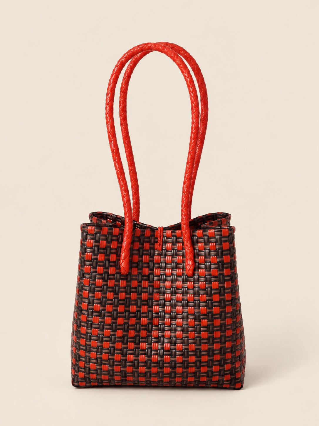Habi Baga recycled-polypropylene structured bayong tote, back view