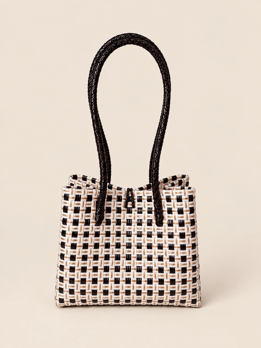 Habi Damero recycled-polypropylene structured bayong tote, back view