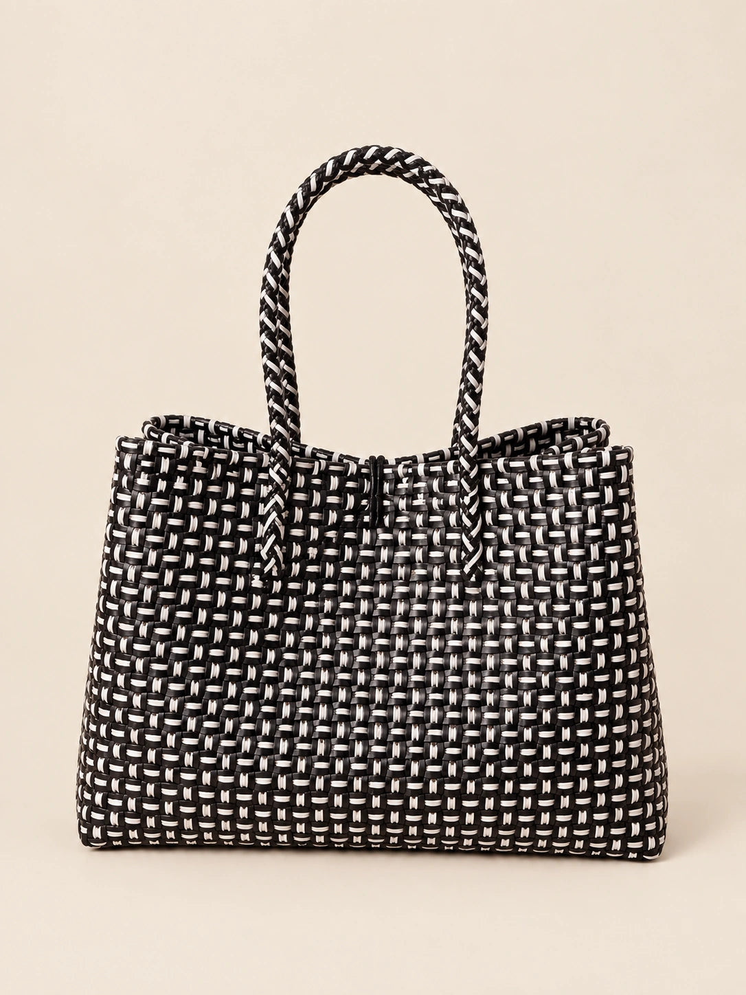Habi Abo recycled-polypropylene structured bayong tote, back view