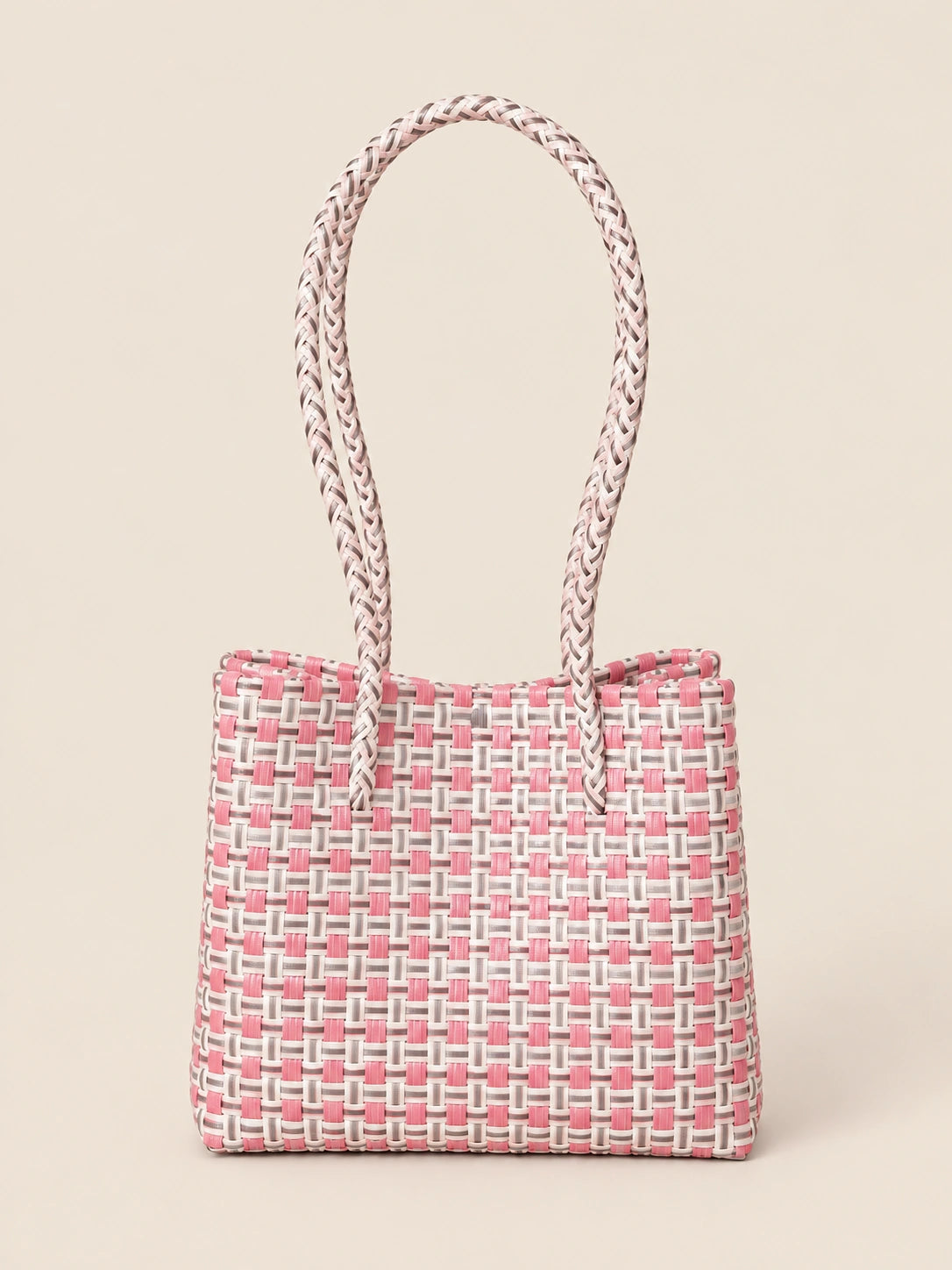 Habi Sampaguita — Pilak recycled-polypropylene structured bayong tote, back view