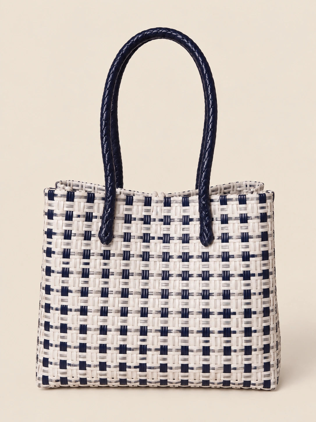 Habi Marino recycled-polypropylene structured bayong tote, back view