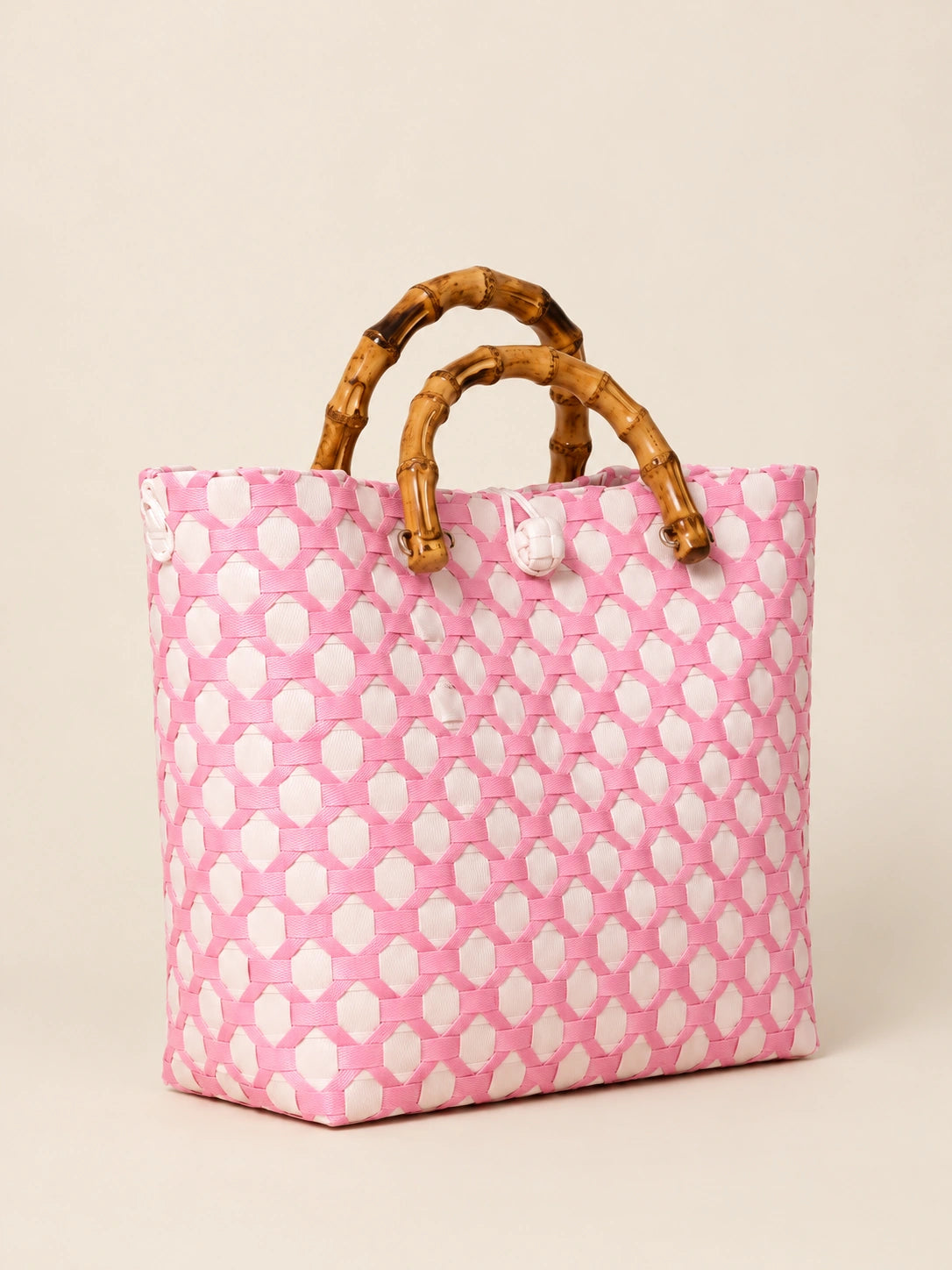 Kahoy Rosas recycled-polypropylene wood-handle bayong bag, back view