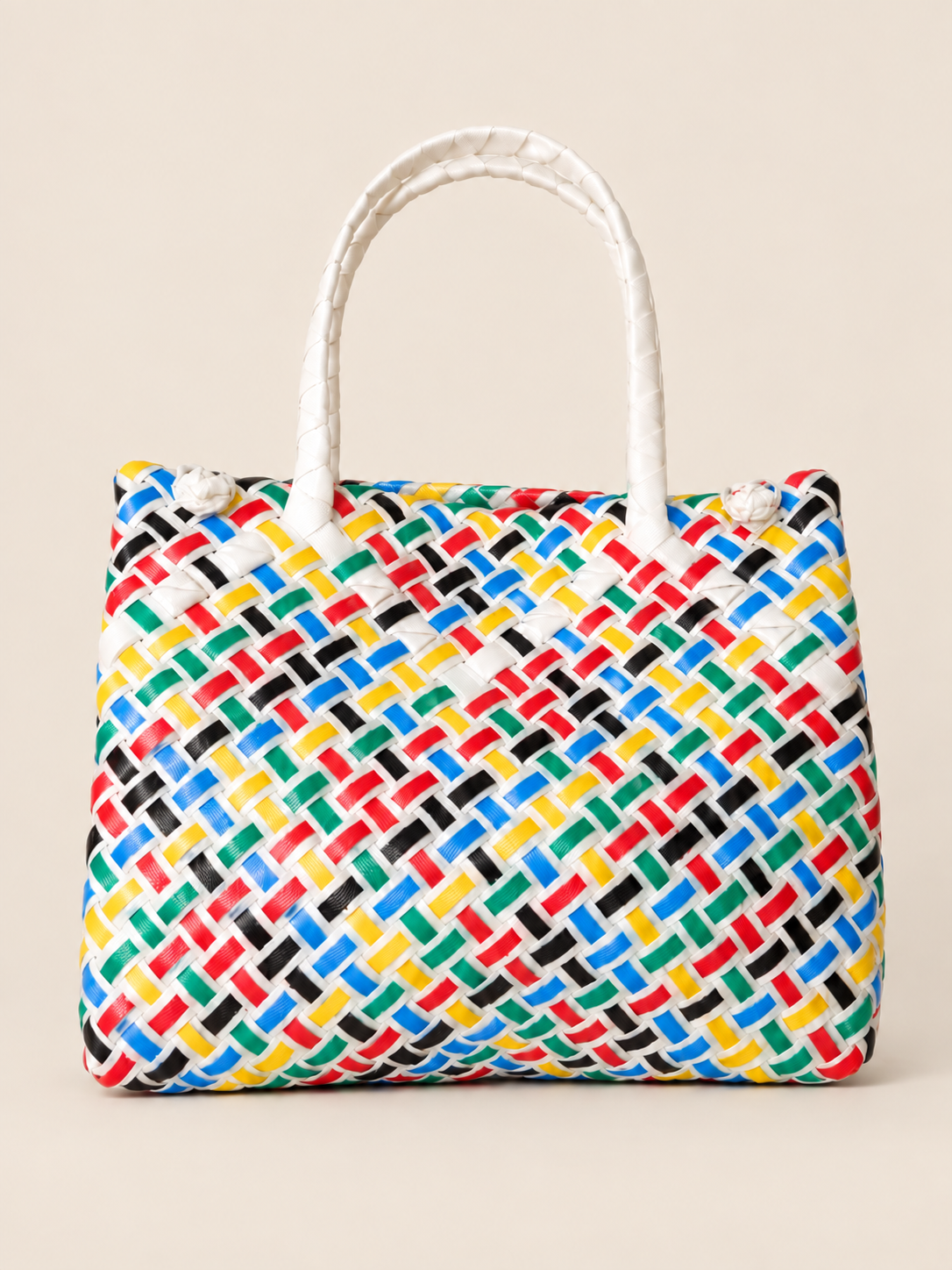 Habi Bahaghari — Herringbone recycled-polypropylene structured bayong tote, front view
