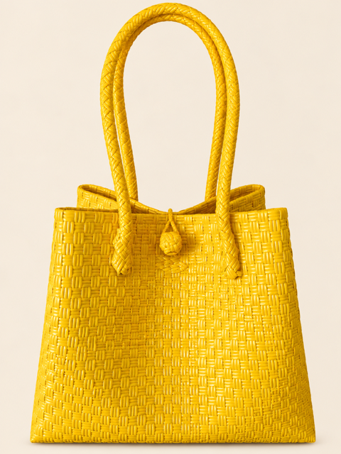 Habi Mangga — Yellow woven bayong bag, side view