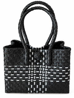 Compact Tote Tala sa Dilim | Black & White Woven Bayong woven bayong bag, side view