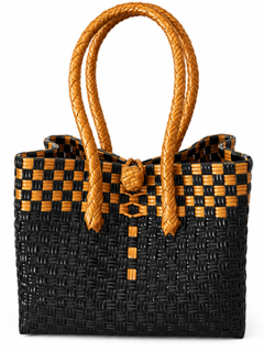 Compact Tote Sinag | Black & Golden Amber Woven Bayong woven bayong bag, side view