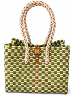 Compact Tote Dahon at Gatas | Olive & Ivory Woven Bayong woven bayong bag, weave detail