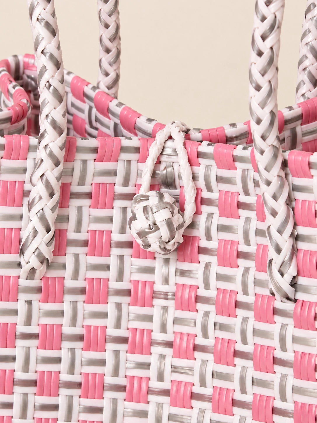 Habi Sampaguita — Pilak recycled-polypropylene structured bayong tote, woven detail
