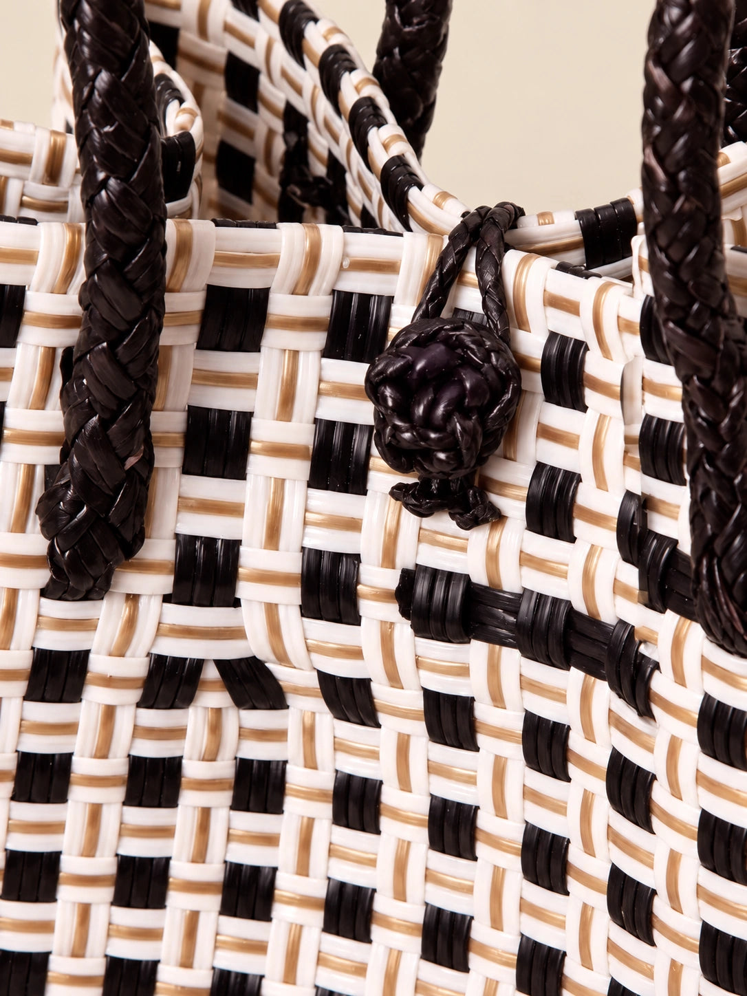 Habi Damero recycled-polypropylene structured bayong tote, woven detail