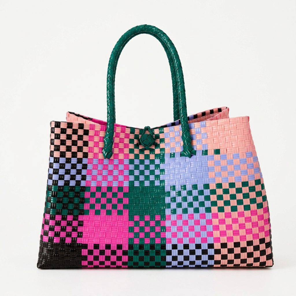 Handwoven bag on white background