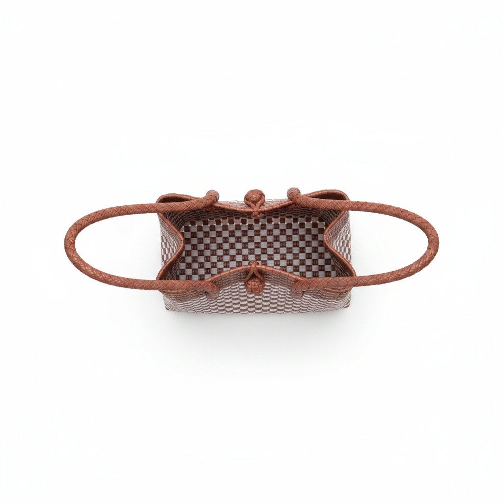 Aerial top-down view of the handwoven bag
