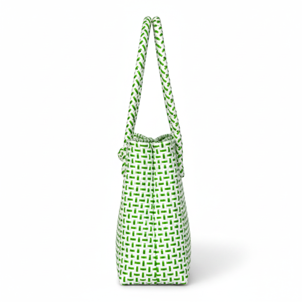 90-degree side profile of the handwoven bag