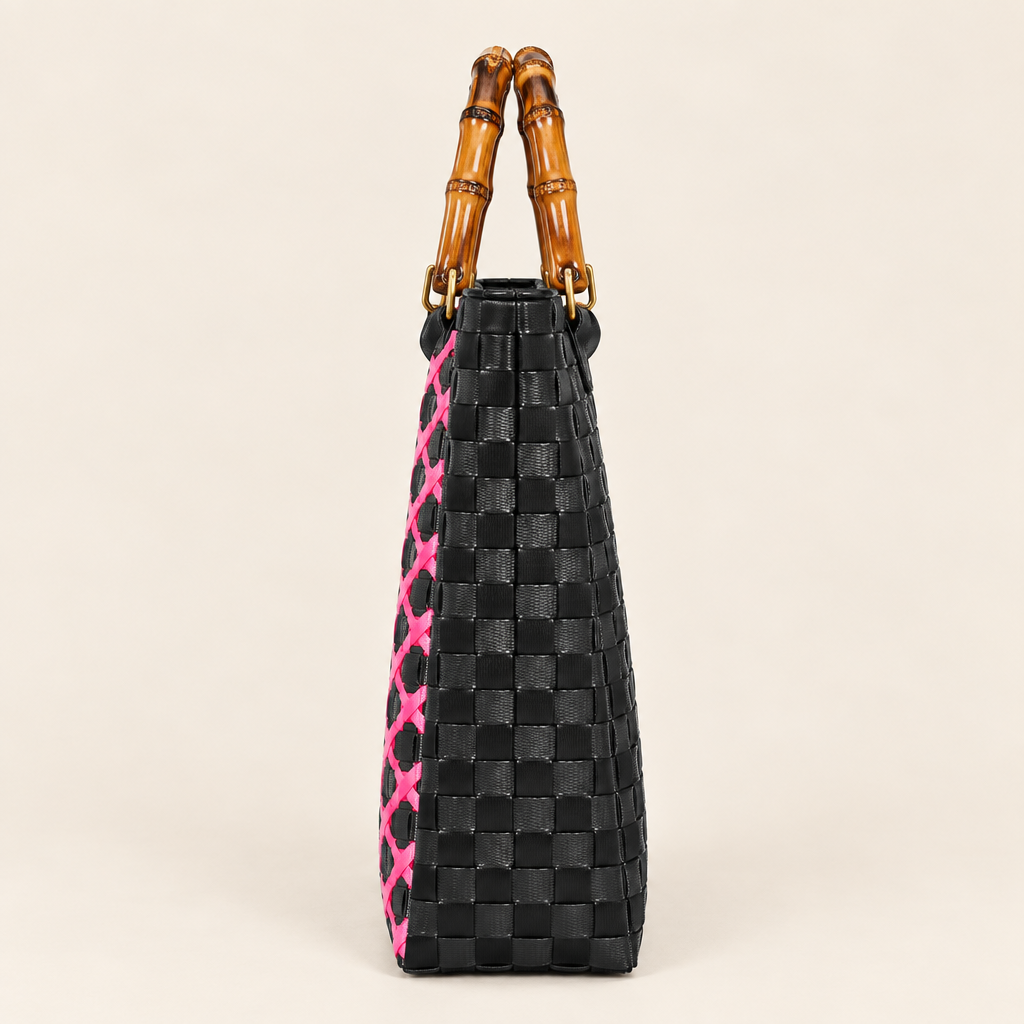 Side view of handwoven tote