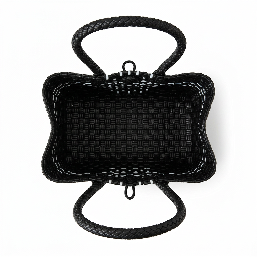 Tala sa Dilim black and white compact tote, overhead open-top view with smaller framing on white
