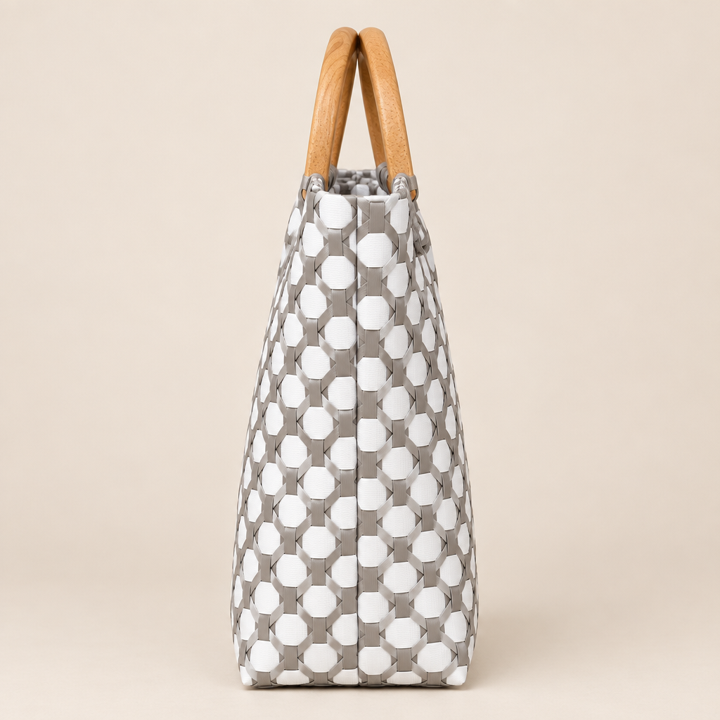 Side view of woven tote