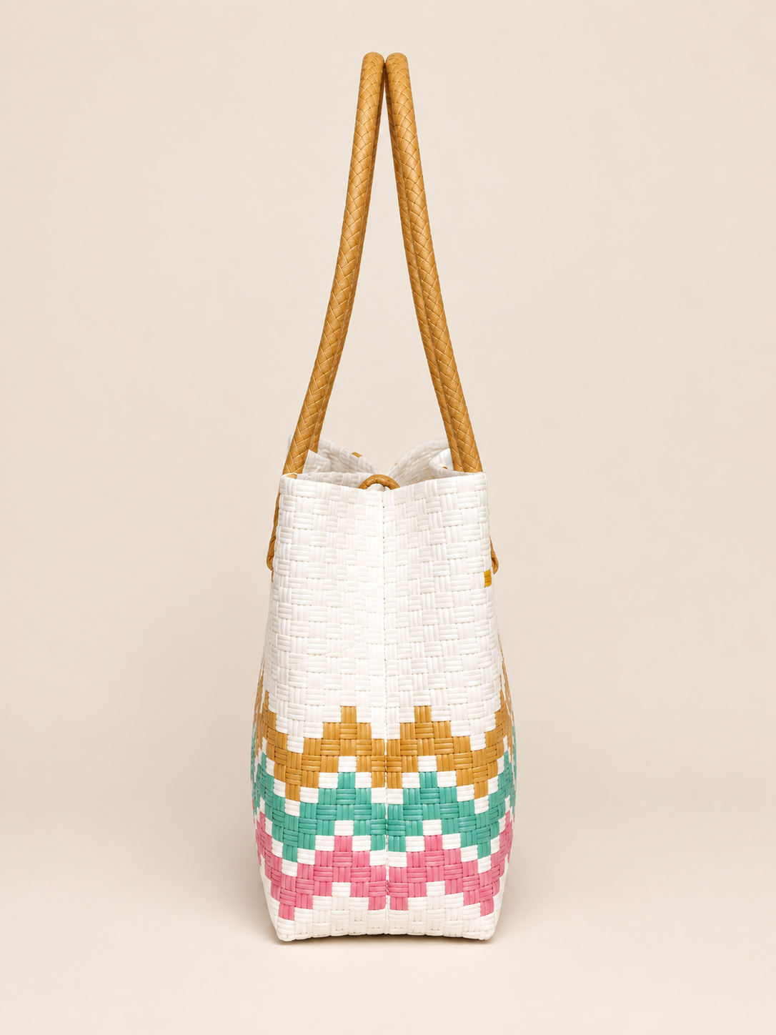 Habi Tagsibol recycled-polypropylene structured bayong tote, side view