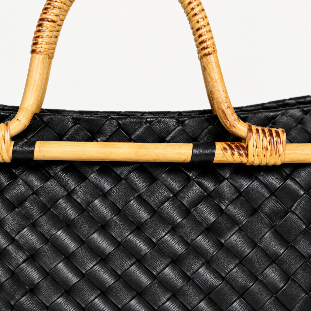 Close-up of bag weave and handle