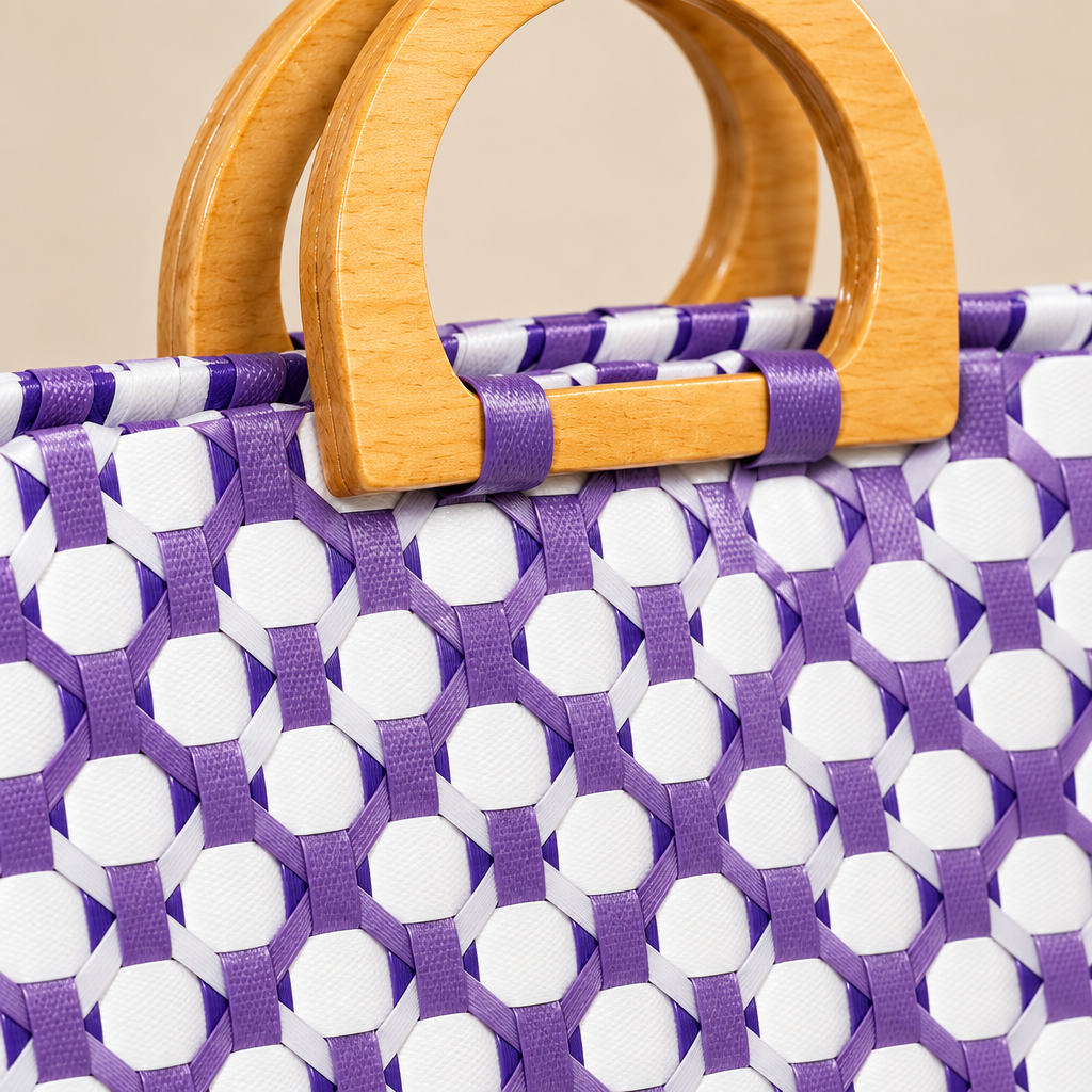 Close-up of weave and wooden handle