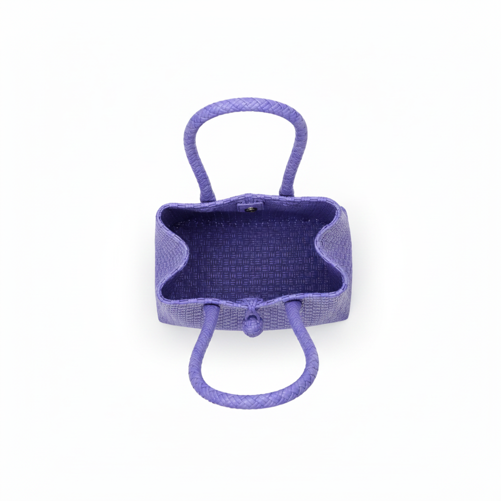 Aerial top-down view of the lavender purple handwoven bag