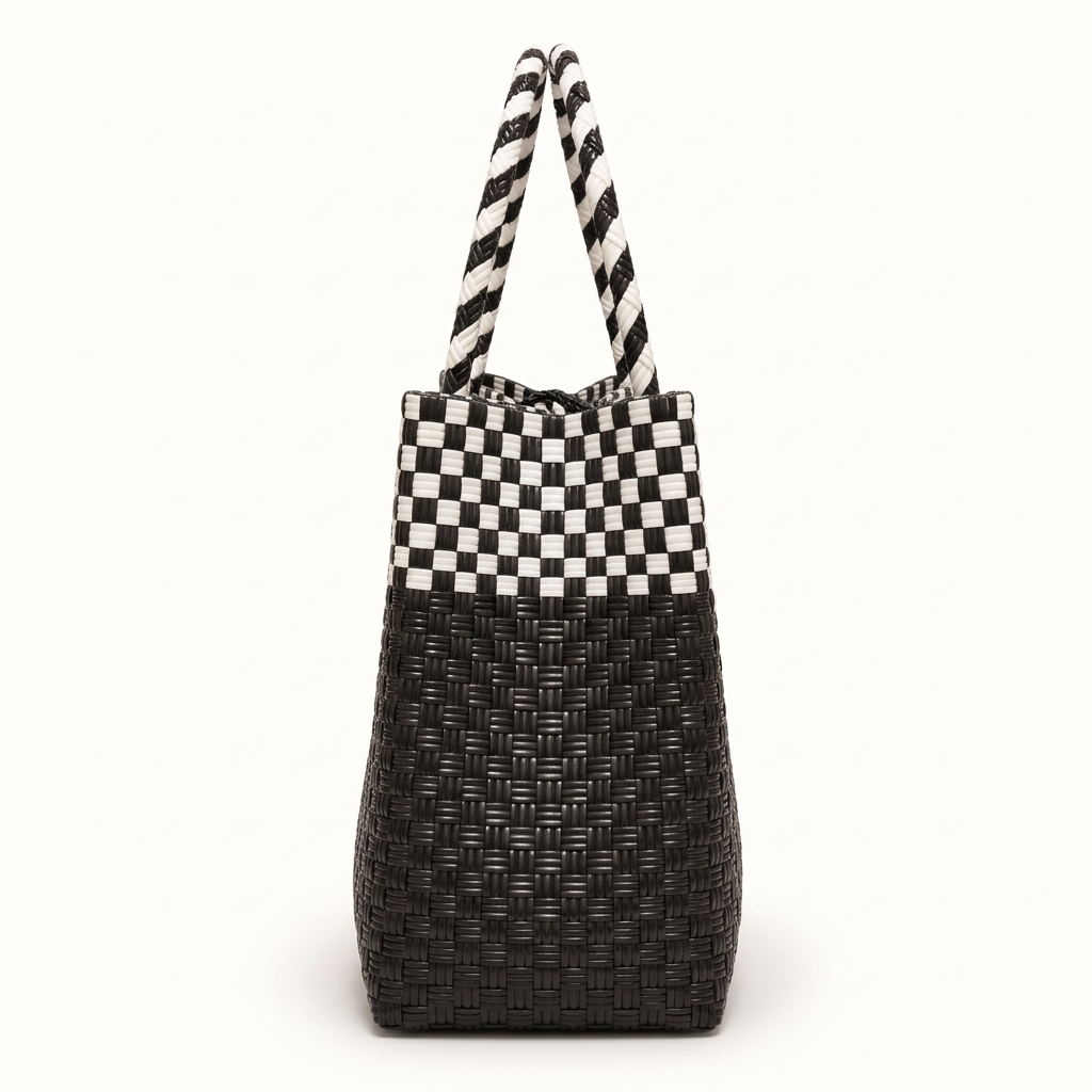 Habi Gabi at Araw black-and-white woven tote, side view