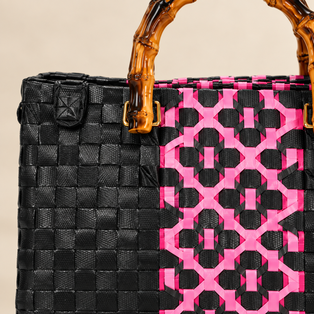 Close-up of woven material and handle
