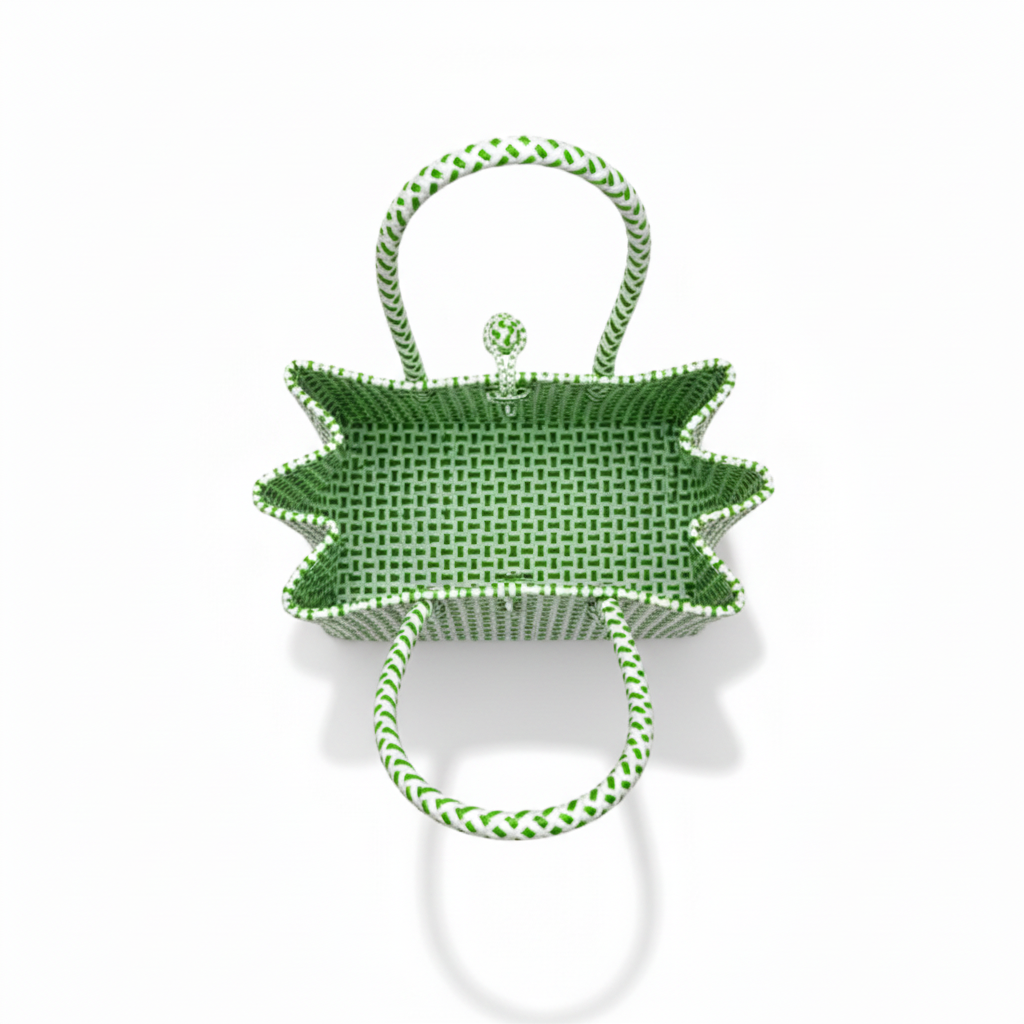 Aerial top-down view of the handwoven bag