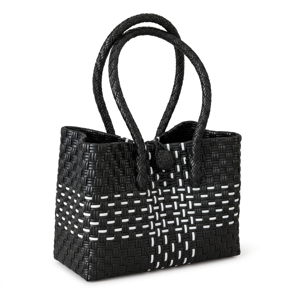 Tala sa Dilim black and white compact tote, 30-degree angle view with smaller framing on white