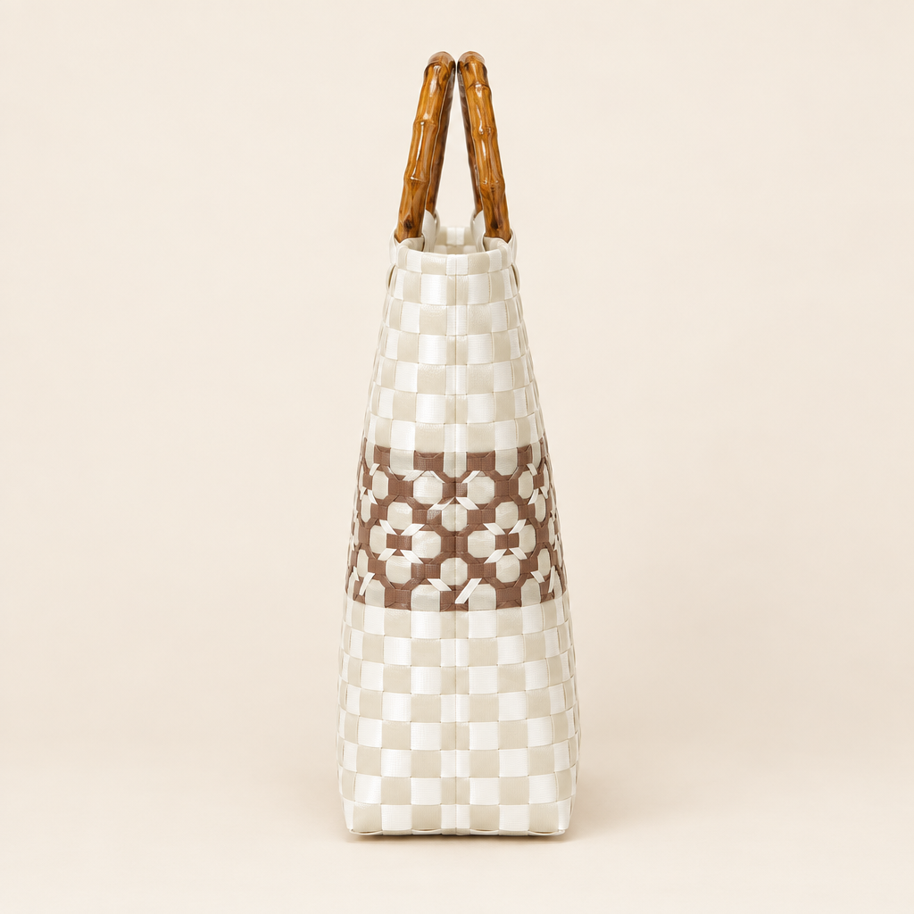 Side profile of handwoven tote