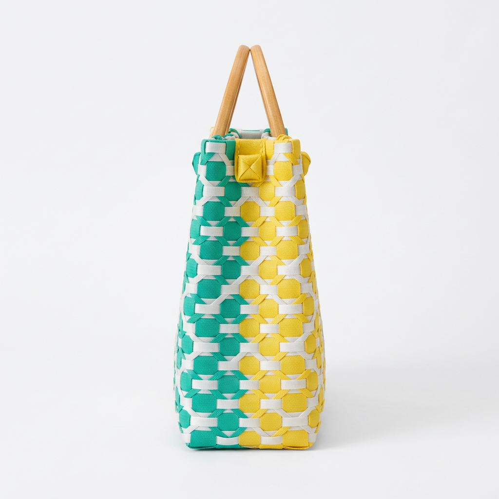 Habi Sari-Sari color-blocked handwoven tote bag, side view