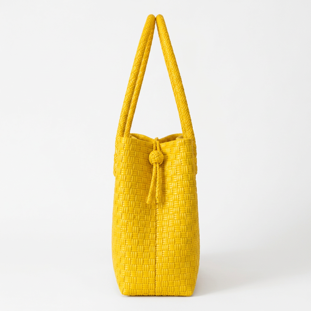 Habi Mangga sunny yellow handwoven tote bag, side view