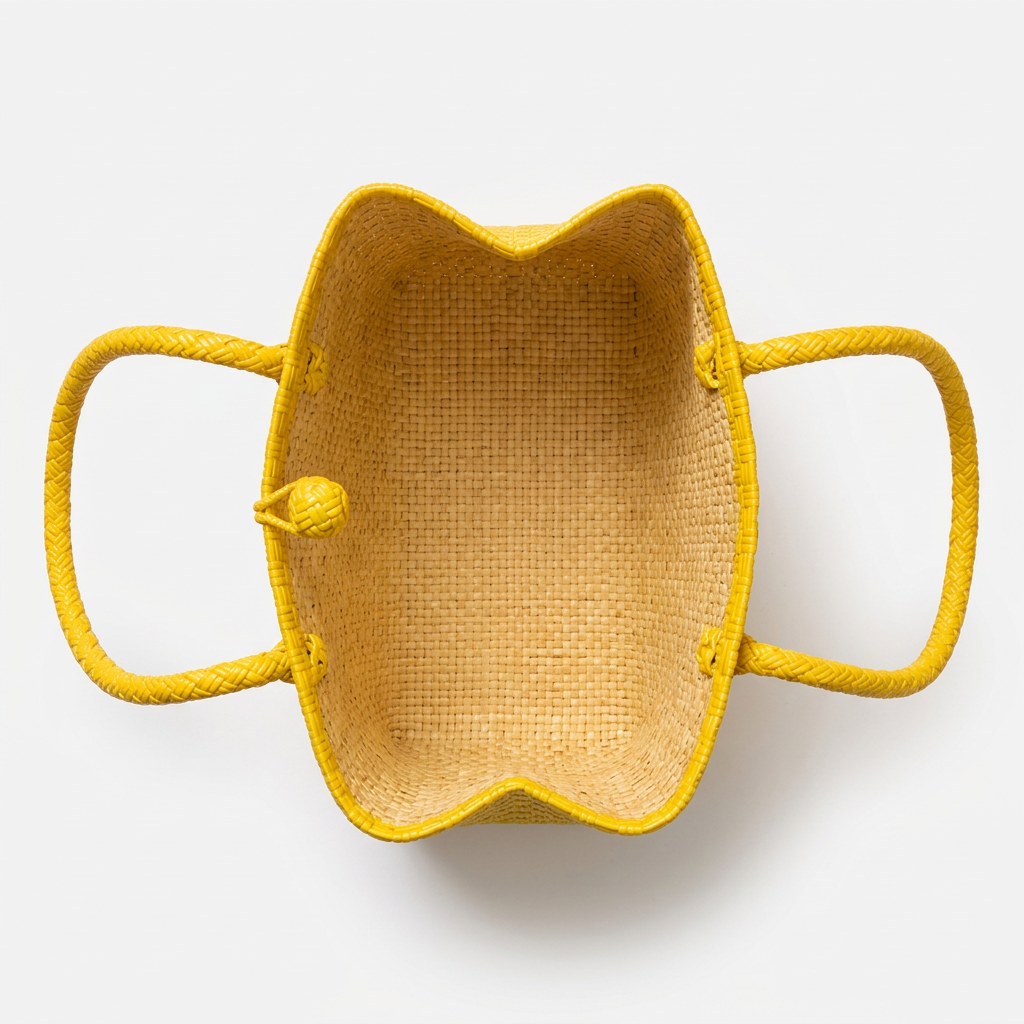 Habi Mangga sunny yellow handwoven tote bag, aerial top-open view
