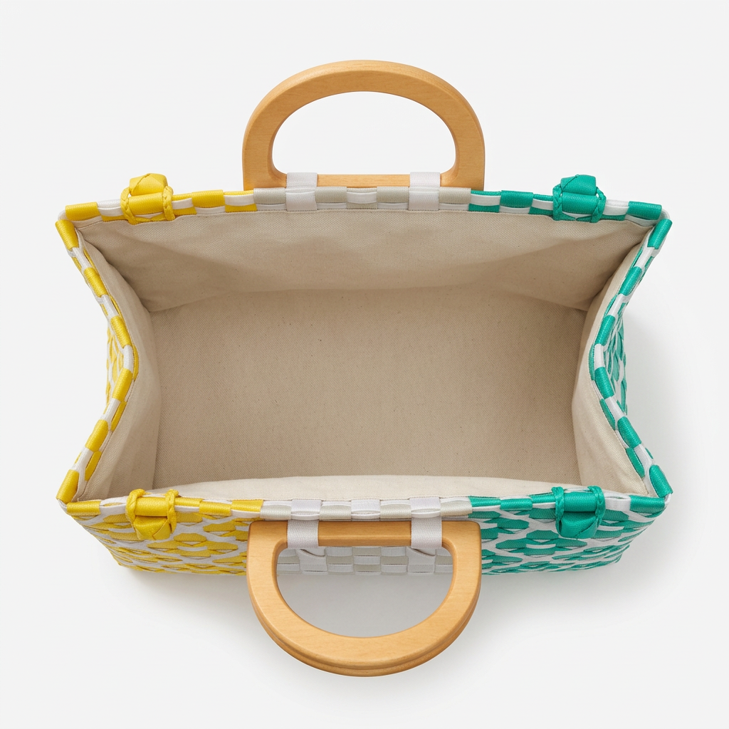 Habi Sari-Sari color-blocked handwoven tote bag, aerial top-open view