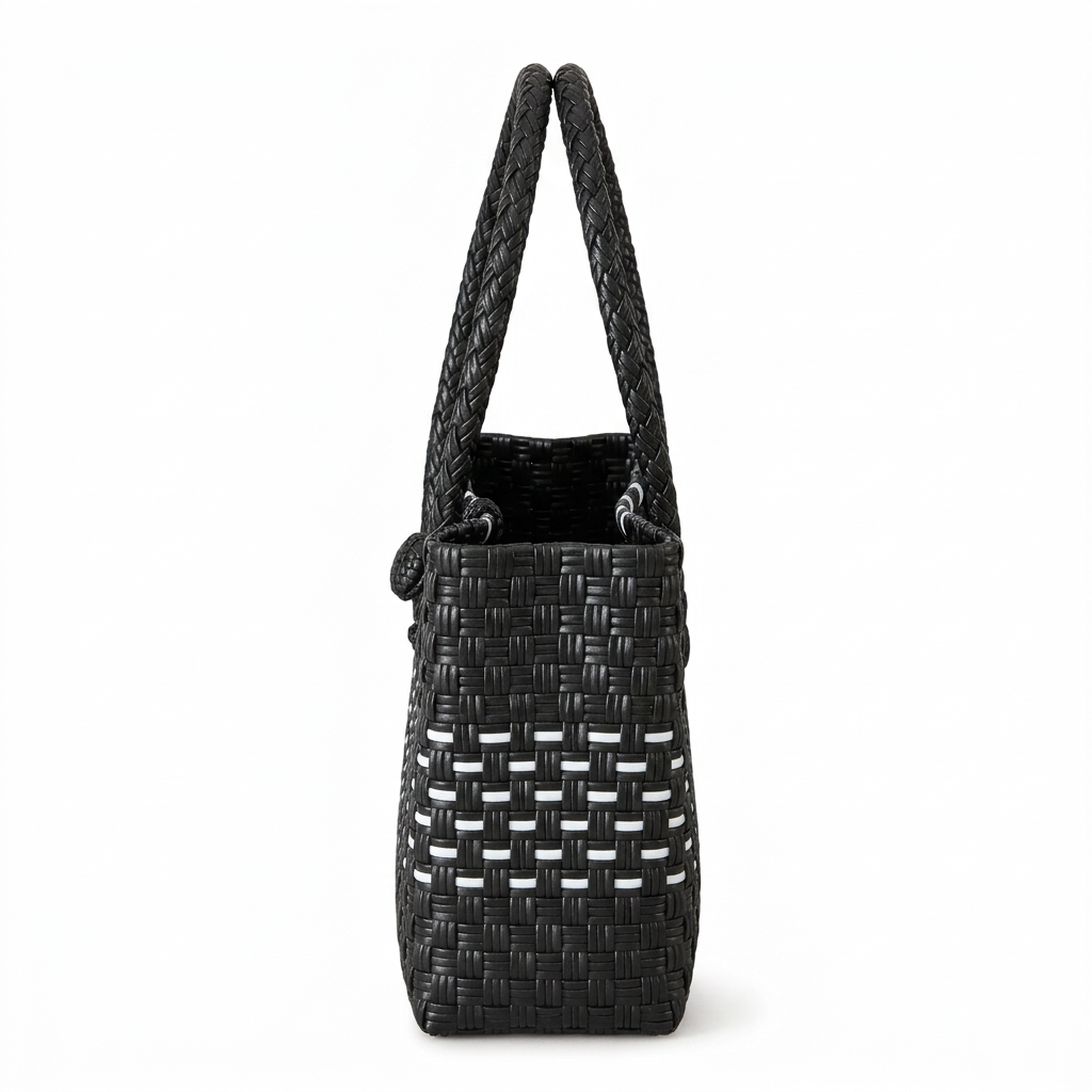 Tala sa Dilim black and white compact tote, side view with smaller framing on white