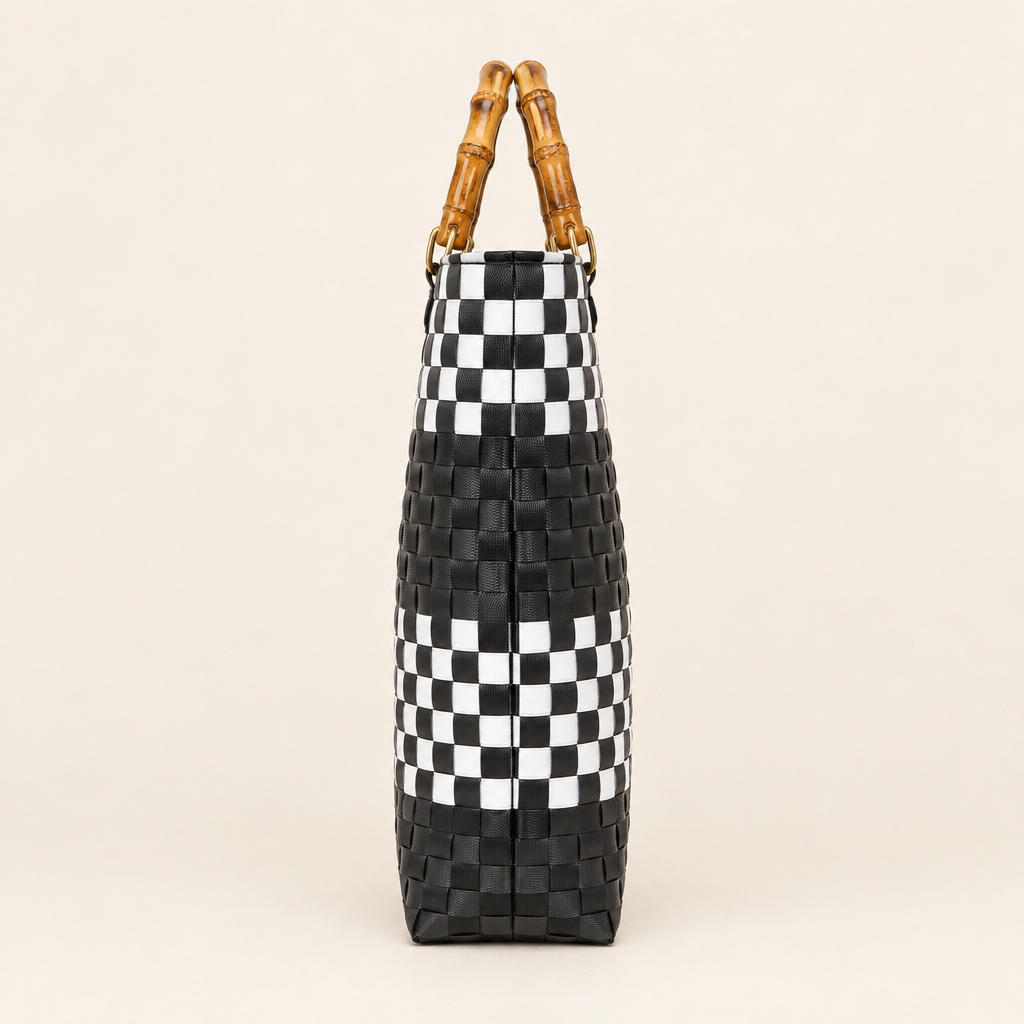 Side profile of handwoven bag