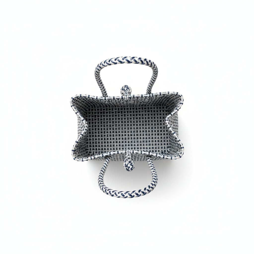 Aerial top-down view of the handwoven bag