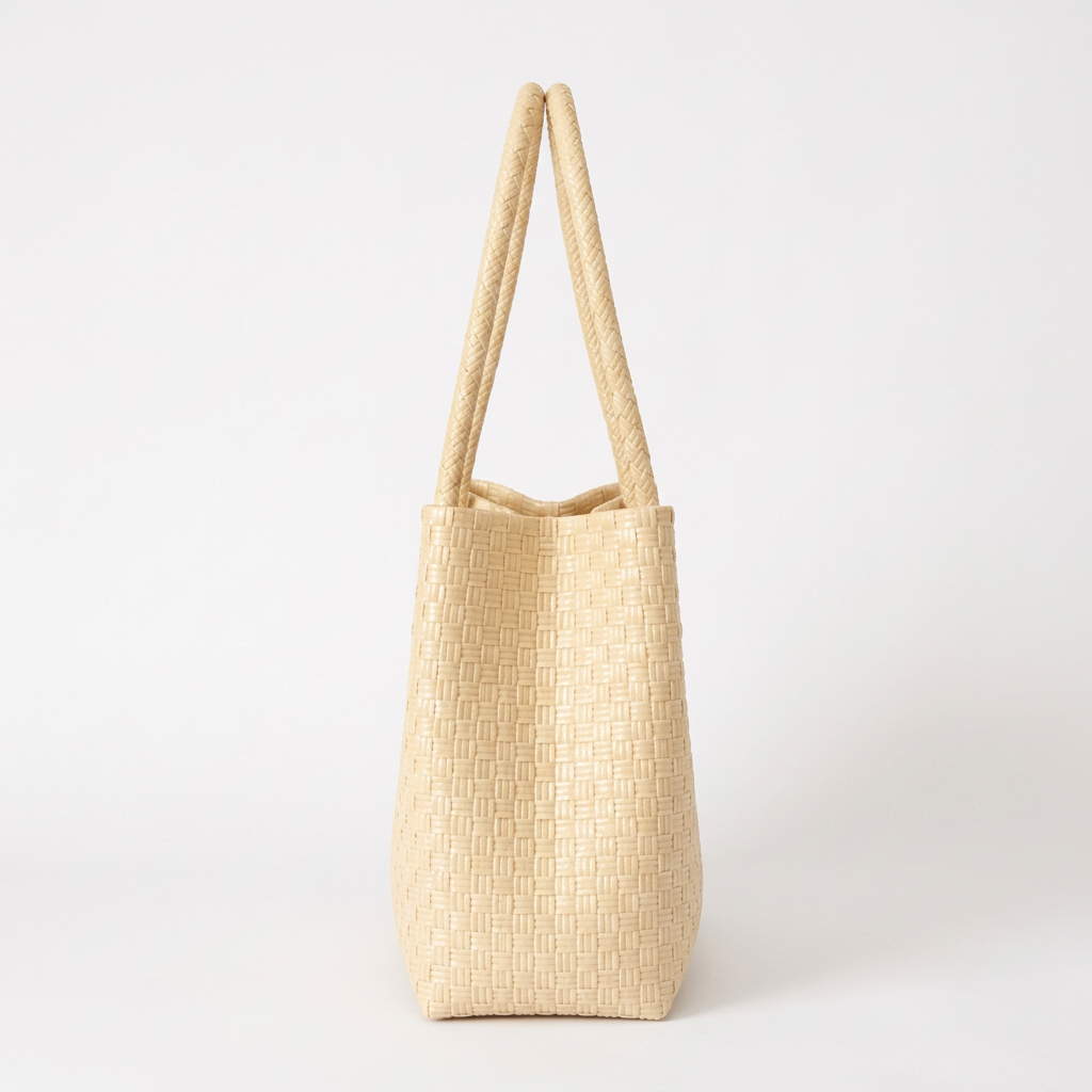 Habi Banig natural cream handwoven tote bag, side view