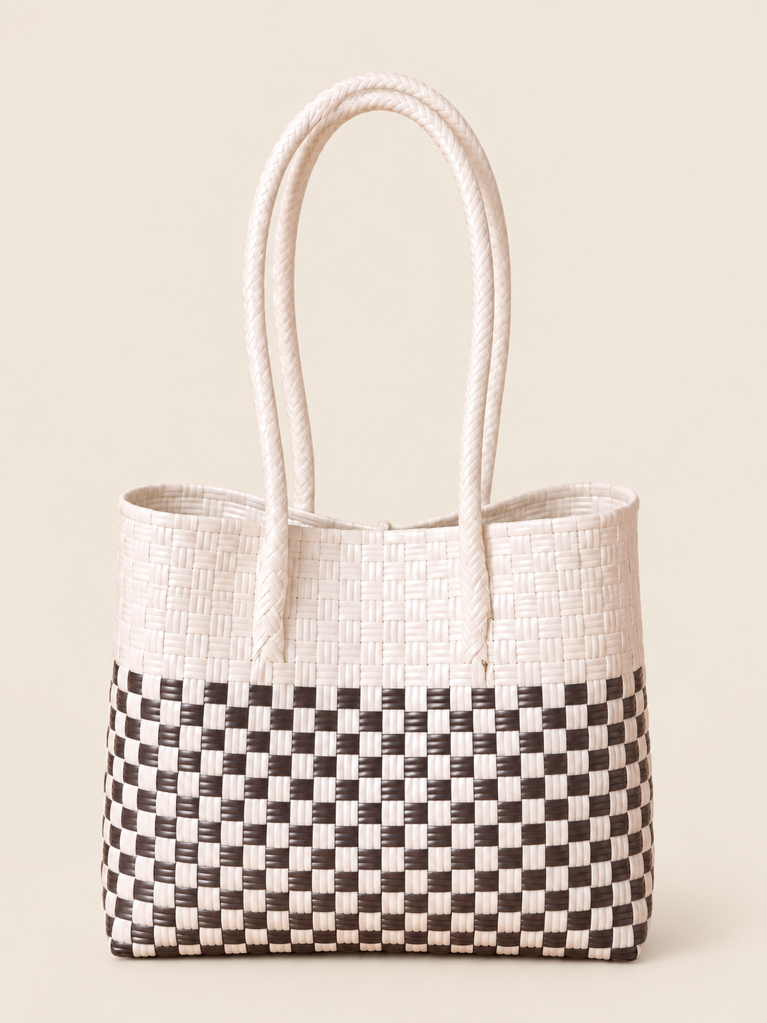 Habi Krema recycled-polypropylene structured bayong tote, back view