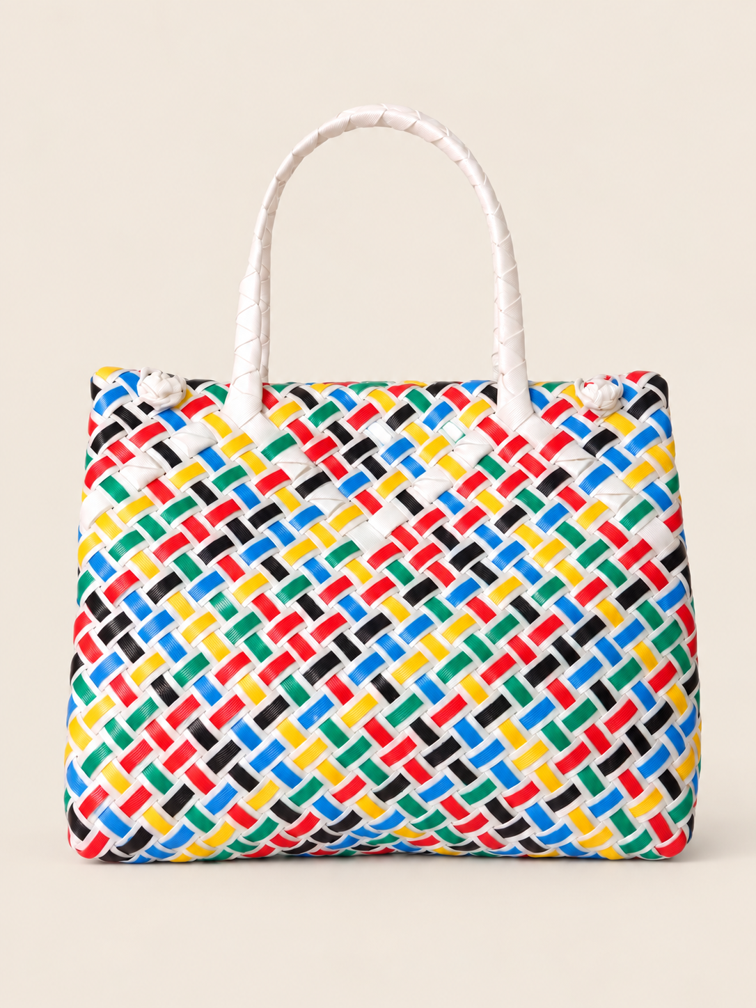 Habi Bahaghari — Herringbone recycled-polypropylene structured bayong tote, back view