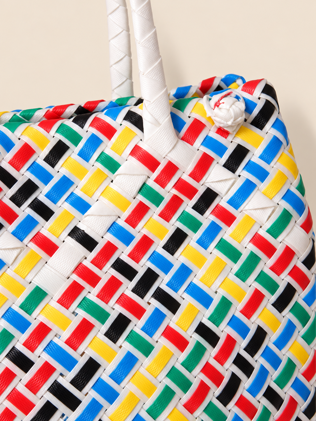 Habi Bahaghari — Herringbone recycled-polypropylene structured bayong tote, woven detail