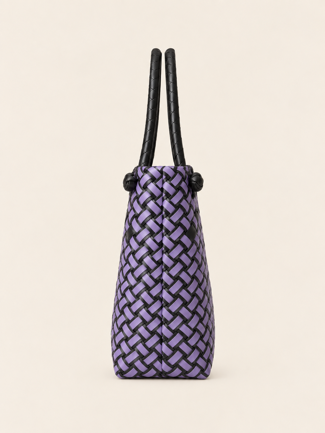 Habi Ube recycled-polypropylene structured bayong tote, side view