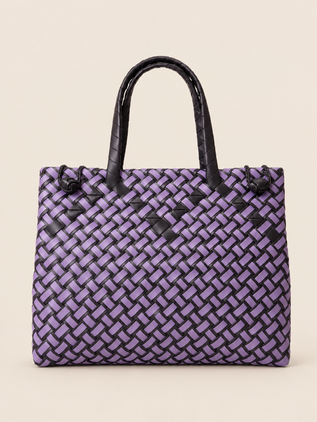 Habi Ube recycled-polypropylene structured bayong tote, back view