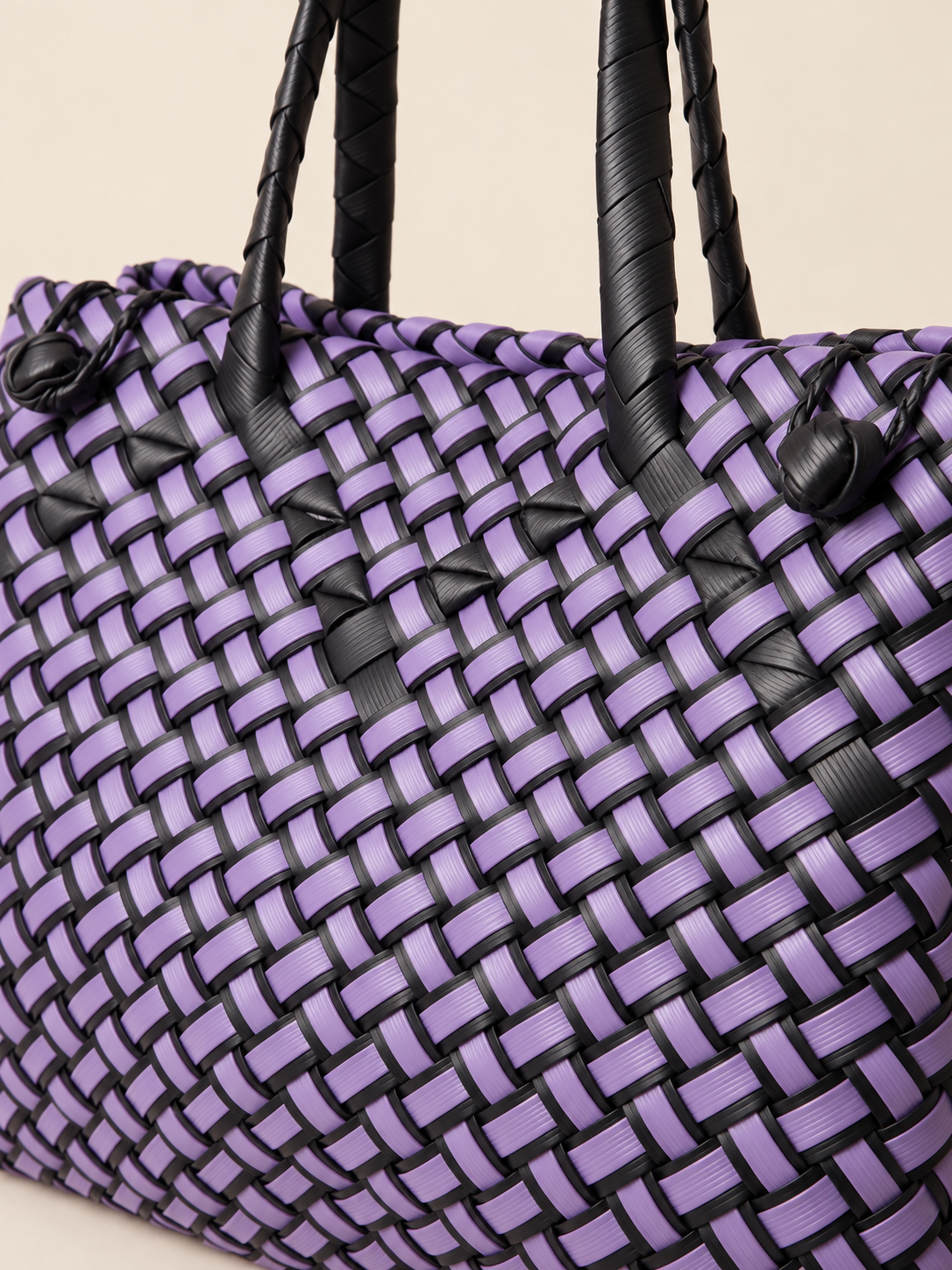 Habi Ube recycled-polypropylene structured bayong tote, woven detail