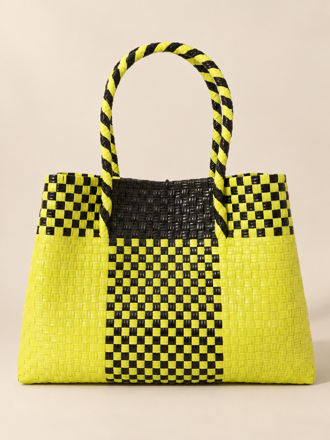 Habi Kidlat recycled-polypropylene structured bayong tote, back view