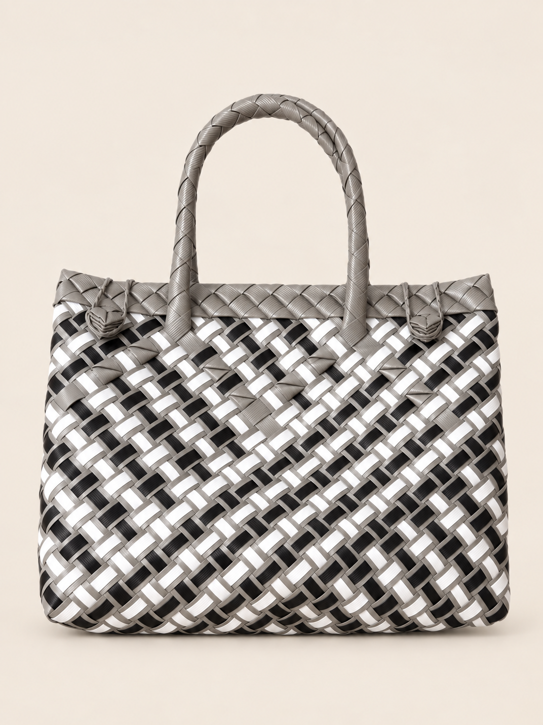 Habi Uling recycled-polypropylene structured bayong tote, back view