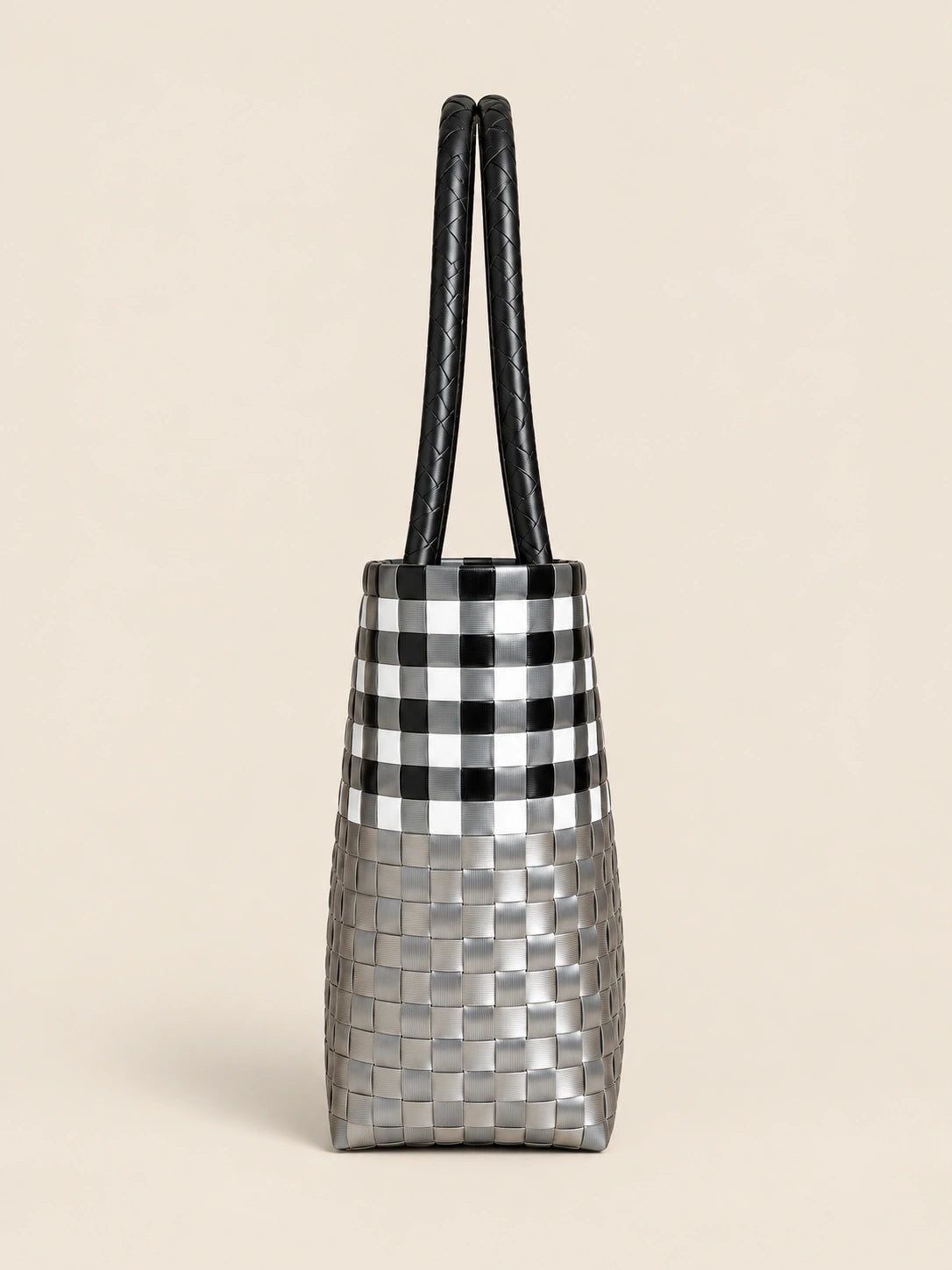 Habi Pilak — Gingham recycled-polypropylene structured bayong tote, side view
