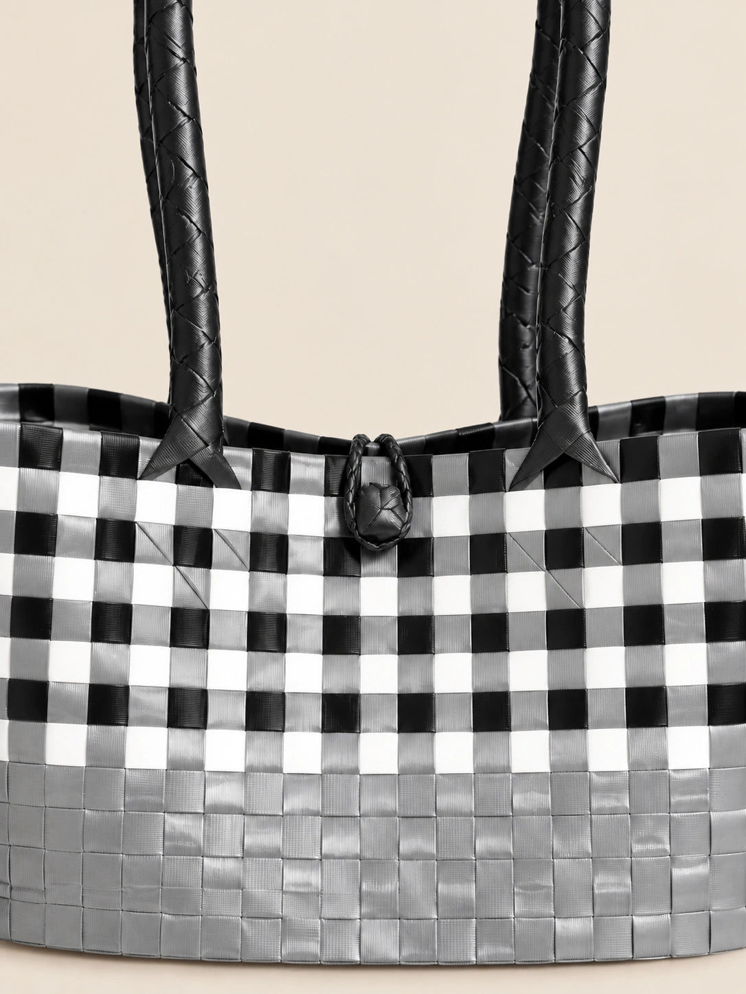Habi Pilak — Gingham recycled-polypropylene structured bayong tote, woven detail