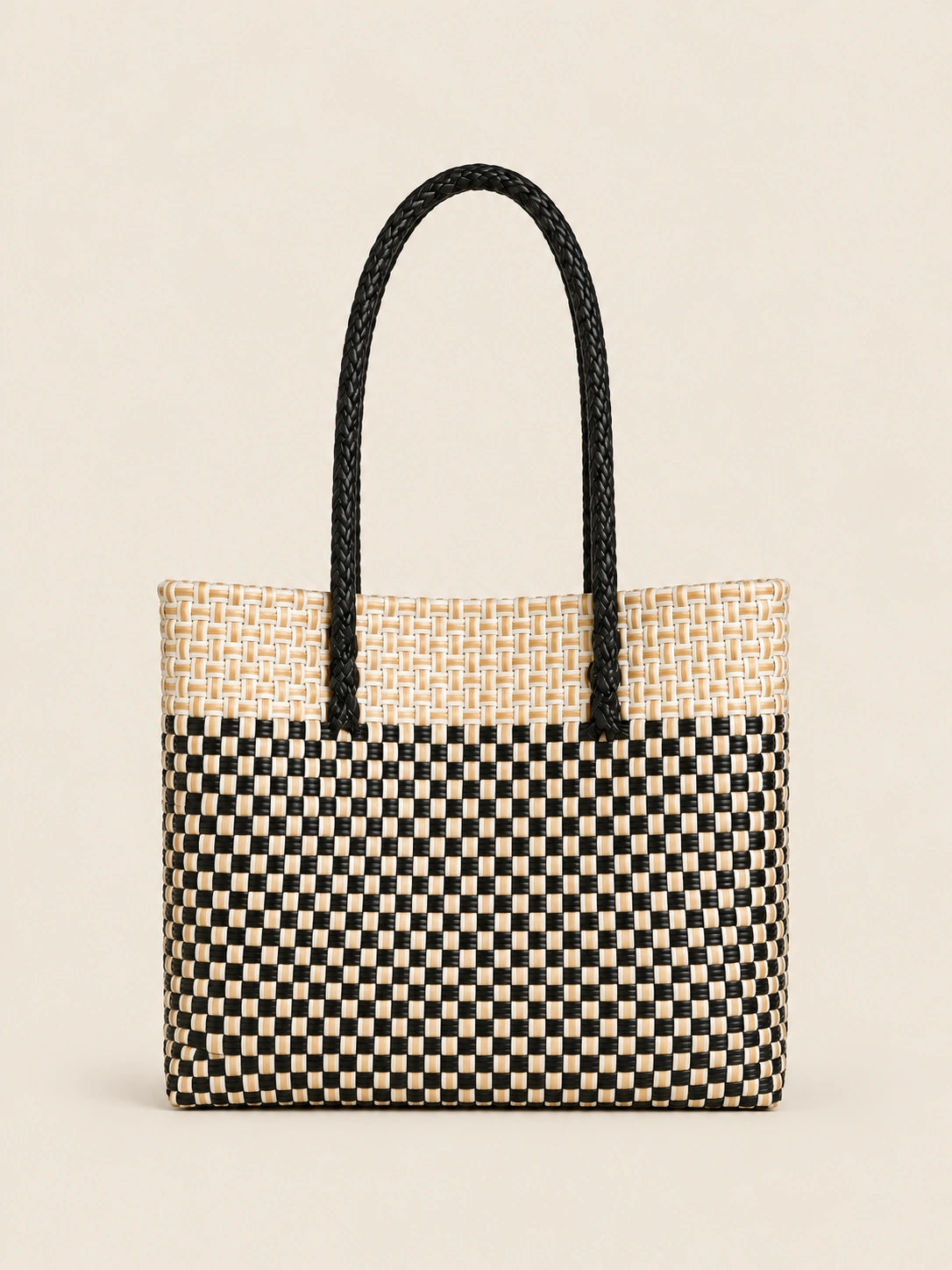 Habi Araw-Gabi recycled-polypropylene structured bayong tote, back view