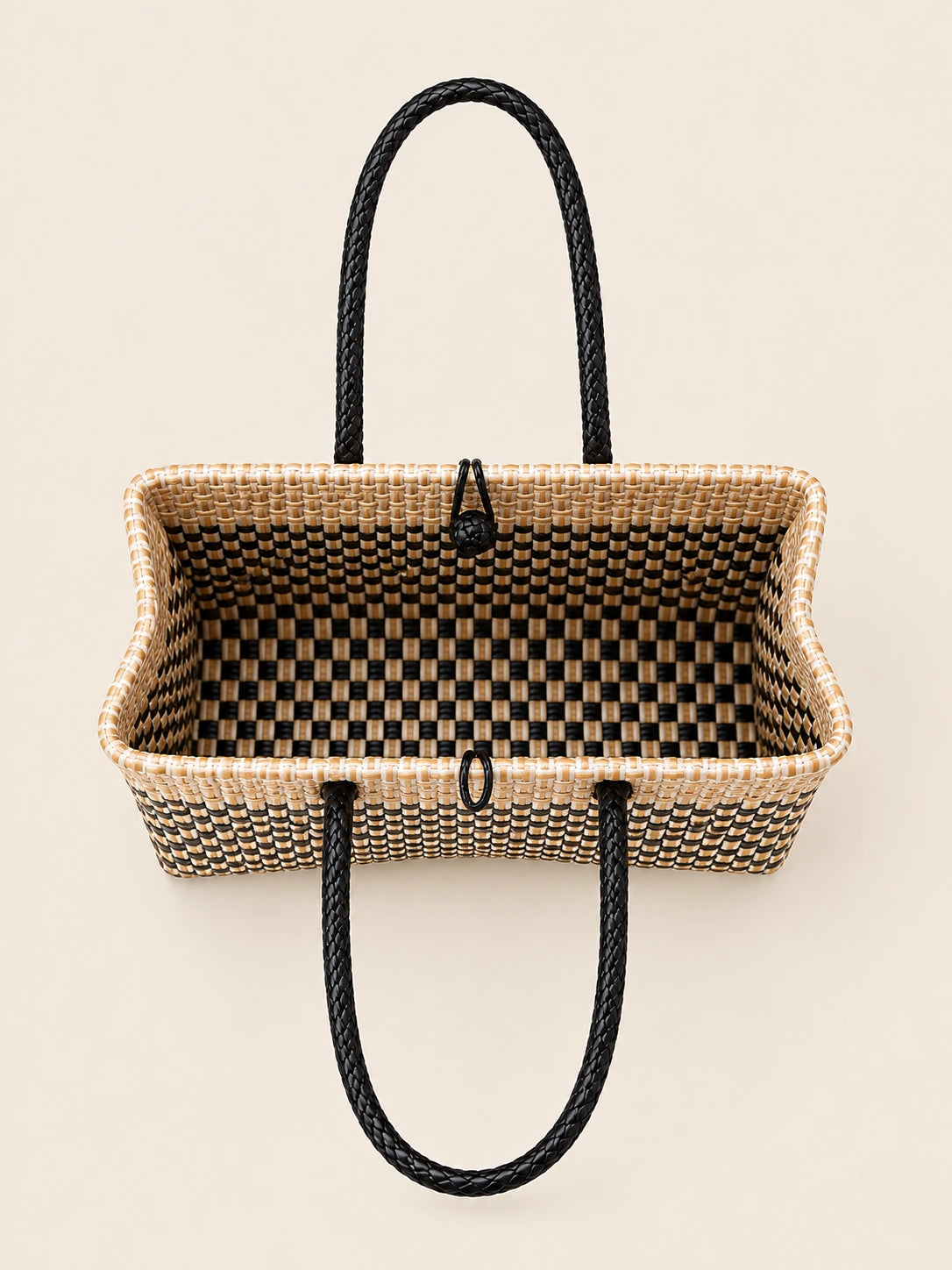 Habi Araw-Gabi recycled-polypropylene structured bayong tote, interior view